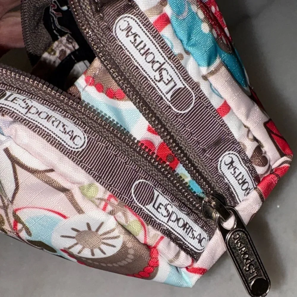 LeSportsac Fantazmic Floral Brown Pouch Cosmetic Bag Travel Organizer Y2K Nylon
